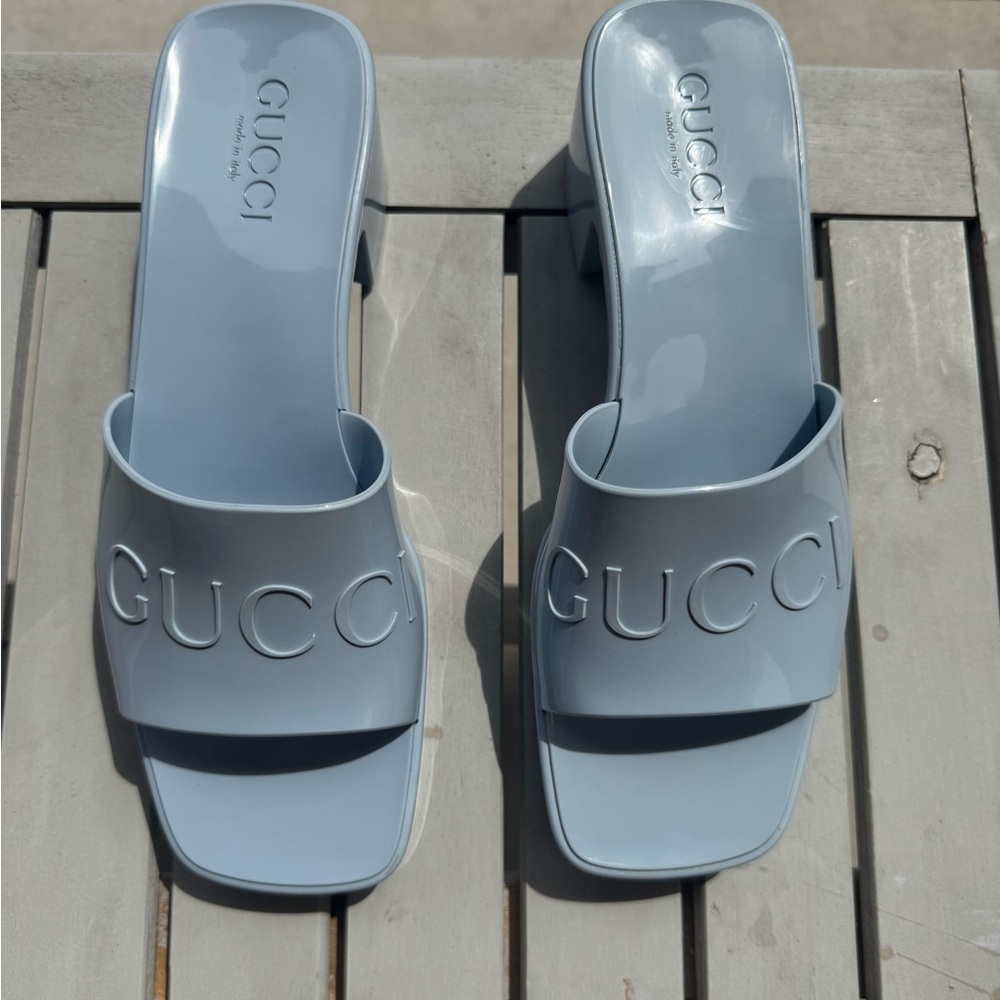 Gucci Women's Light Blue rubber Slide Sandals